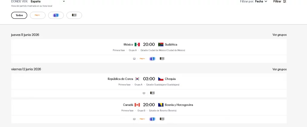 Calendario de retransmisión de partidos del Mundial 2026 en España para la planificación en hostelería.